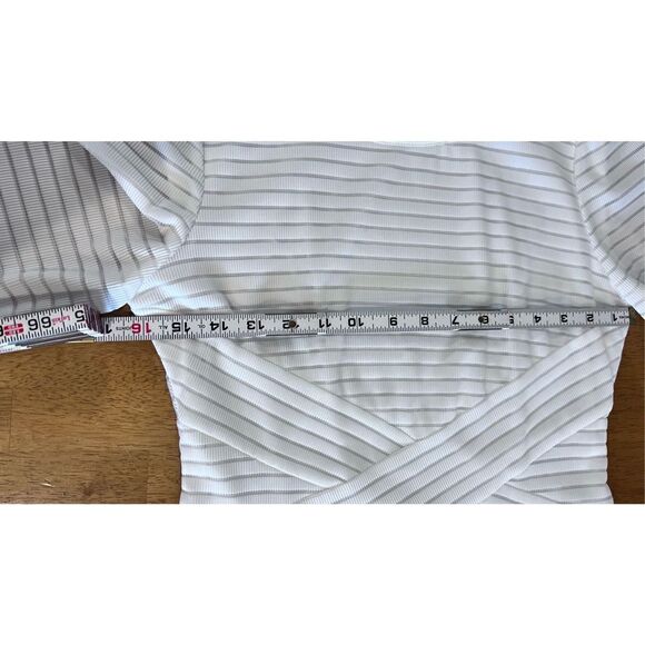 Eci Womens Ribbed Striped Long Sleeve Fit & Flare Dress White Silver Size Medium - Picture 8 of 9